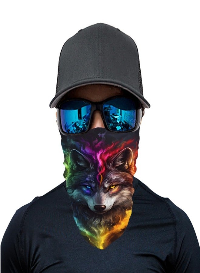 GLUDEAR Wolf 3D Print Balaclava Neck Gaiter Tube Face Bandana Scarf for Dust Wind Sun Protection,Moon Rainbow Galaxy Wolf - Image 2