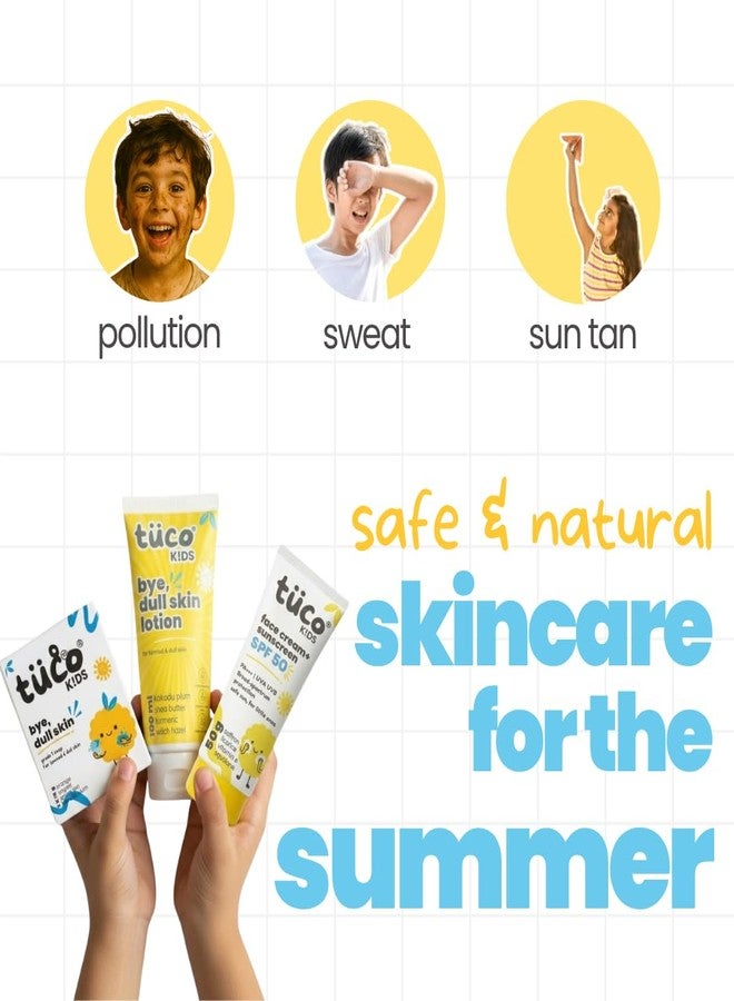 Tuco® Kids 3-in-1 De-Tan Kit | Sunscreen SPF 50 + Summer Lotion + Dull Skin Soap | Turmeric, Kakadu Plum & Saffron | Paraben & Sulphate Free | Ages 3-15 | Boys & Girls - Image 2