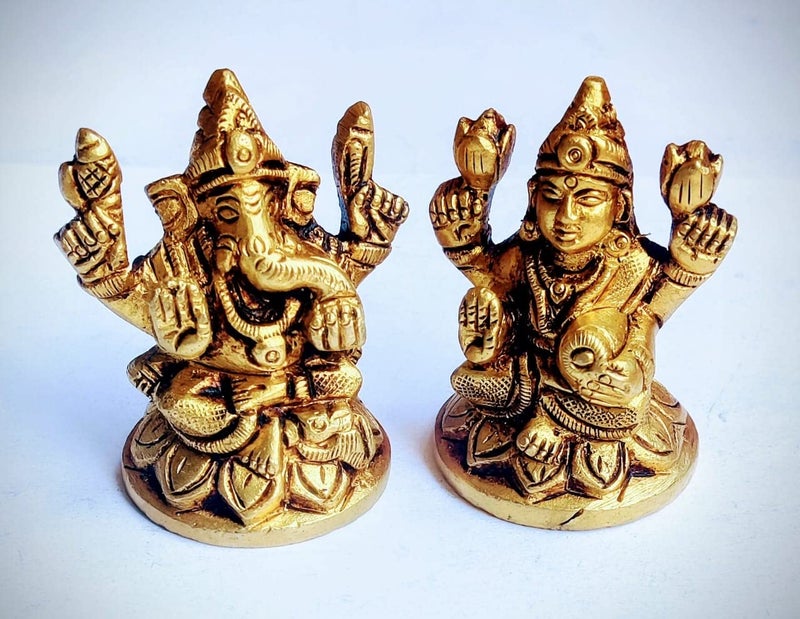 MIRAMAYEE Hindu Lord Ganesh laxmi murti Religious Statue in Pure Brass for Pooja Decorative Showpiece Idol for Car Home Decor Mandir in 500g - Image 1