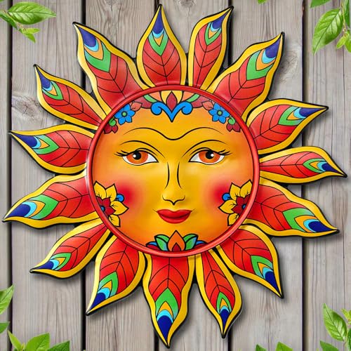 Daogtc Metal Sun Flower Wall Decor,13inches Sun Wall Art Hanging Decoration for Indoor and Outdoor, Garden Farmhouse Yard Patio Fence Living Room Bedroom Decor - Image 1