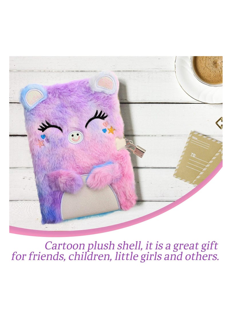 Plush Cat Diary with Lock and Keys for Girls Plush Notepad Fluffy Notebook for Writing and Drawing. - Image 3