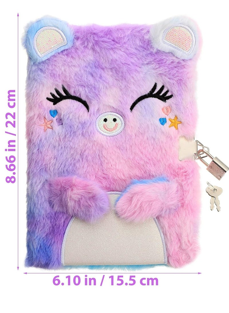 Plush Cat Diary with Lock and Keys for Girls Plush Notepad Fluffy Notebook for Writing and Drawing. - Image 2