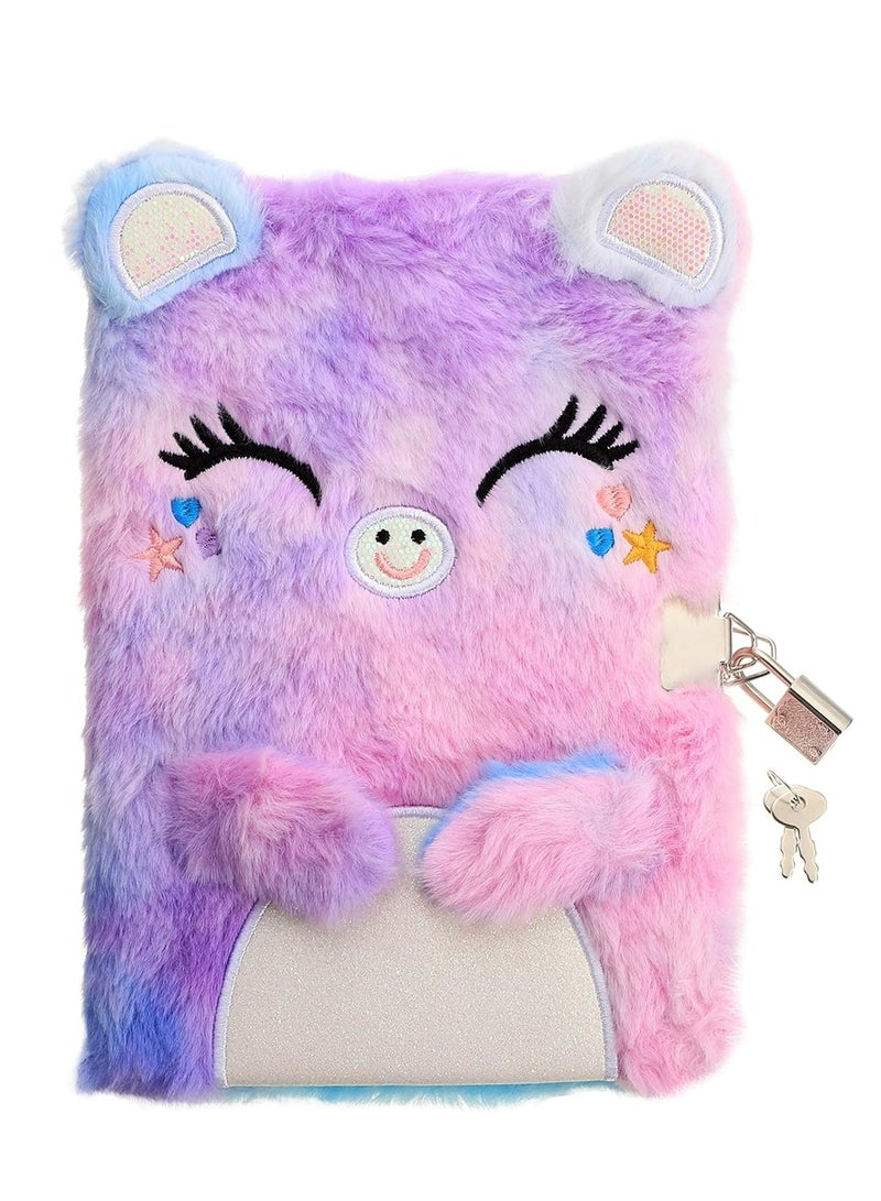 Plush Cat Diary with Lock and Keys for Girls Plush Notepad Fluffy Notebook for Writing and Drawing. - Image 1