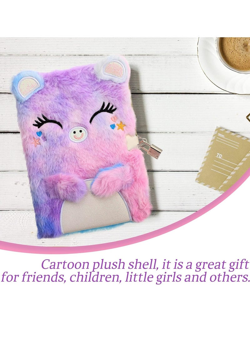 Plush Cat Diary with Lock and Keys for Girls Plush Notepad Fluffy Notebook for Writing and Drawing. - Image 4