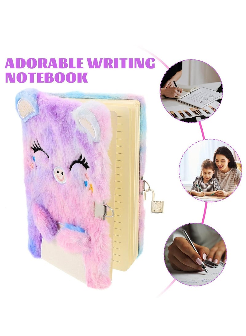 Plush Cat Diary with Lock and Keys for Girls Plush Notepad Fluffy Notebook for Writing and Drawing. - Image 5