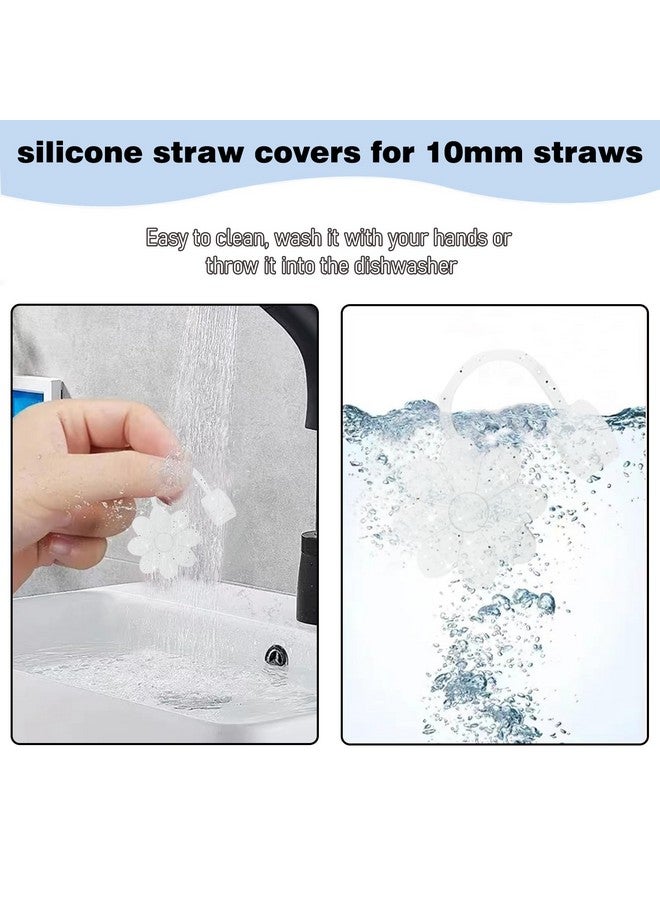 SEMATA SEMATA Stanley Cup Accessories Set,2Pcs Silicone Flower Straw Cover Caps 10mm Glitter White Straw Toppers,1Pcs Cute Handle Charm and 1Pcs Bling Silicone Boot Sleeve for Stanley 30&40oz Tumbler  - Image 3