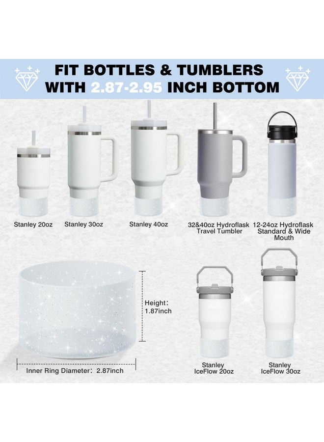 SEMATA SEMATA Stanley Cup Accessories Set,2Pcs Silicone Flower Straw Cover Caps 10mm Glitter White Straw Toppers,1Pcs Cute Handle Charm and 1Pcs Bling Silicone Boot Sleeve for Stanley 30&40oz Tumbler  - Image 5