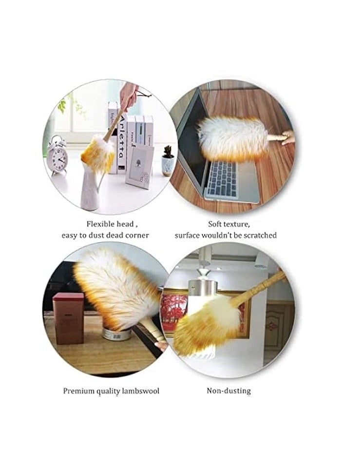 إيروريكس منفضة صوف للتنظيف المنزلي بطول 18.5 بوصة لإزالة الغبار وفرشاة كنس السيارة وتنظيف غرفة الغبار بمقبض خشبي صلب ورأس مرن ومضاد للكهرباء الساكنة ومقابض مريحة - Image 3