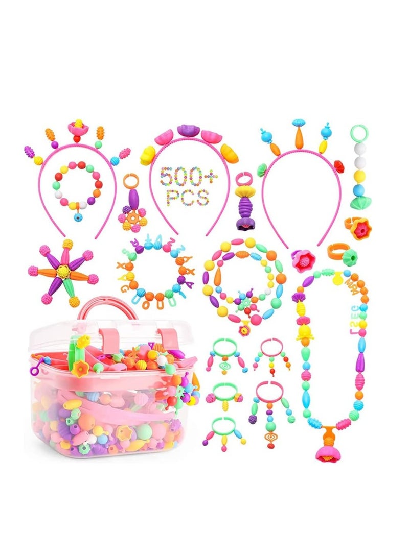 500+ Pcs Pop Beads DIY Jewelry Kit for Kids - Cordless Bead Set for Bracelets, Necklaces, Hairbands & Rings - Fun Arts & Crafts for Ages 4+  - Image 1