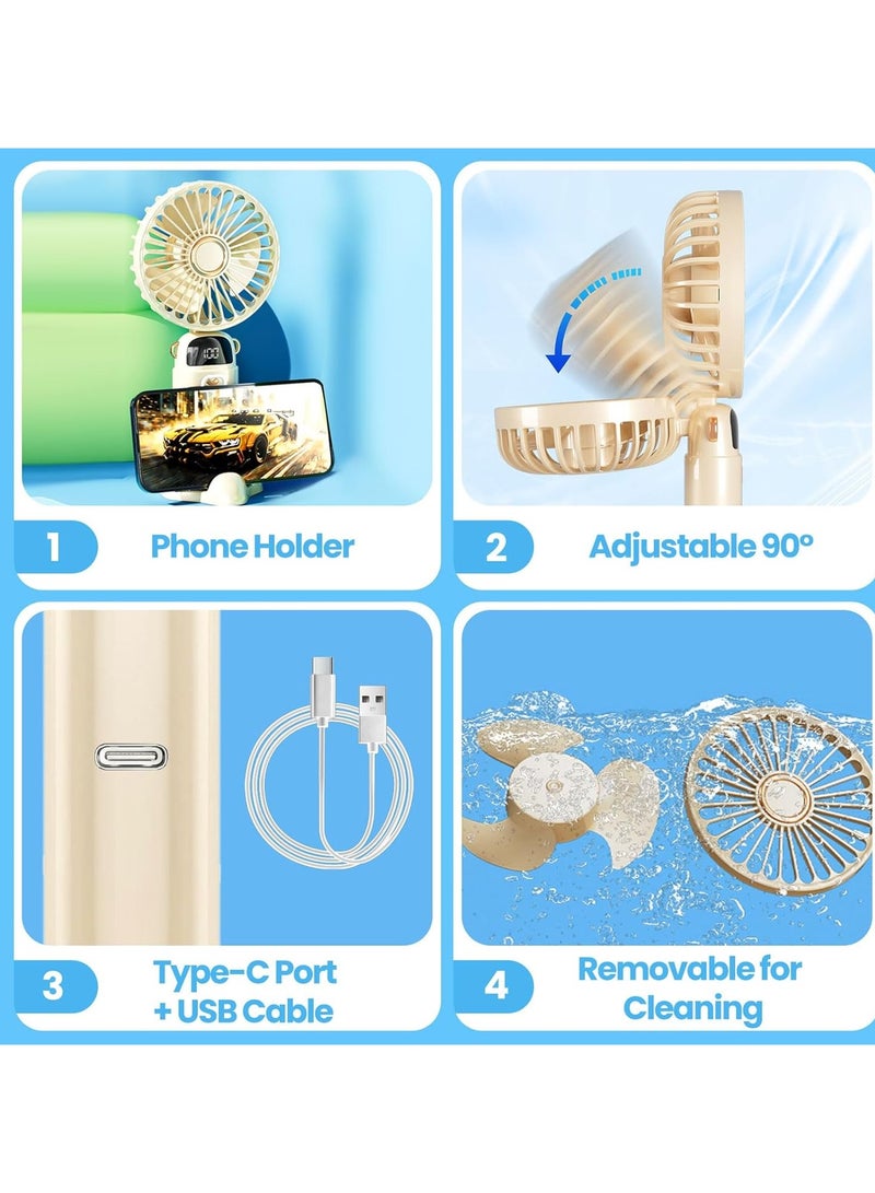 SYOSI مروحة يدوية محمولة مع شاشة LED 3 في 1 مروحة يدوية للرقبة قابلة لإعادة الشحن مروحة شخصية تعمل لمدة 15 ساعة مروحة رقبة مبردة - Image 4