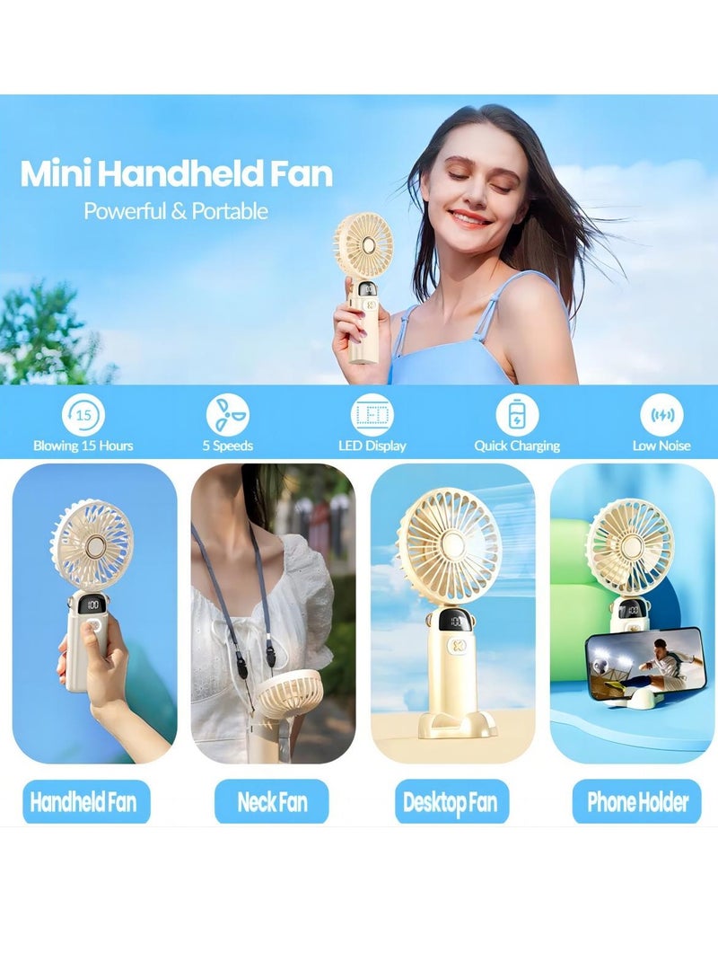 SYOSI مروحة يدوية محمولة مع شاشة LED 3 في 1 مروحة يدوية للرقبة قابلة لإعادة الشحن مروحة شخصية تعمل لمدة 15 ساعة مروحة رقبة مبردة - Image 2