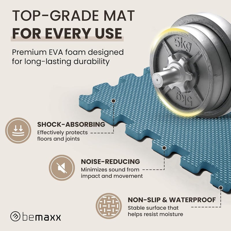 BeMaxx Gym Mats Set - 18 pcs EVA Interlocking Foam Floor Tiles (12.6"x12.6"x0.4") 18sqft Protective Gym Flooring Sports Home Workout Exercise Mats Puzzle Garage Fitness Play-Room Garage Pool Treadmill - Image 5