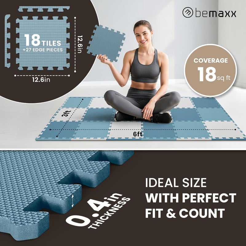 BeMaxx Gym Mats Set - 18 pcs EVA Interlocking Foam Floor Tiles (12.6"x12.6"x0.4") 18sqft Protective Gym Flooring Sports Home Workout Exercise Mats Puzzle Garage Fitness Play-Room Garage Pool Treadmill - Image 3