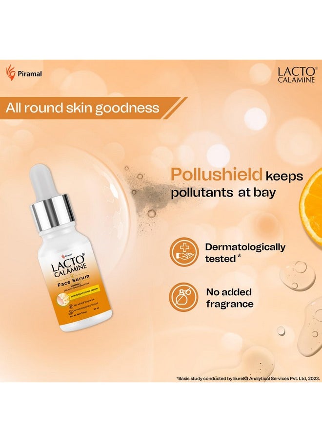 Vitamin C Face Serum With 98% Pure Vitamin C Complex | 30Ml | Glowing Skin With Niacinamide | Vitamin C Serum For Dark Spots Reduction & Moisturization | Pollushield, Vitamin E, B3 & B5