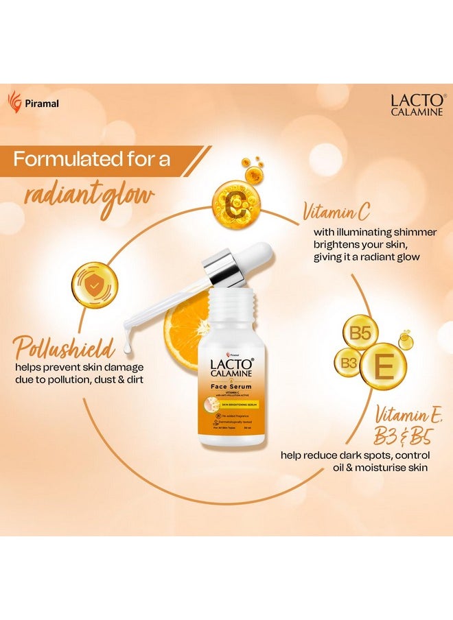 Vitamin C Face Serum With 98% Pure Vitamin C Complex | 30Ml | Glowing Skin With Niacinamide | Vitamin C Serum For Dark Spots Reduction & Moisturization | Pollushield, Vitamin E, B3 & B5