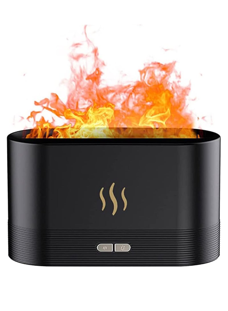 Essential Oil Diffuser, Simulation Flame Upgrade Mist Air Humidifier, 180ml Aromatherapy Diffuser, 2 Night Lights Brightness and Auto Shutdown (Black) - Image 1