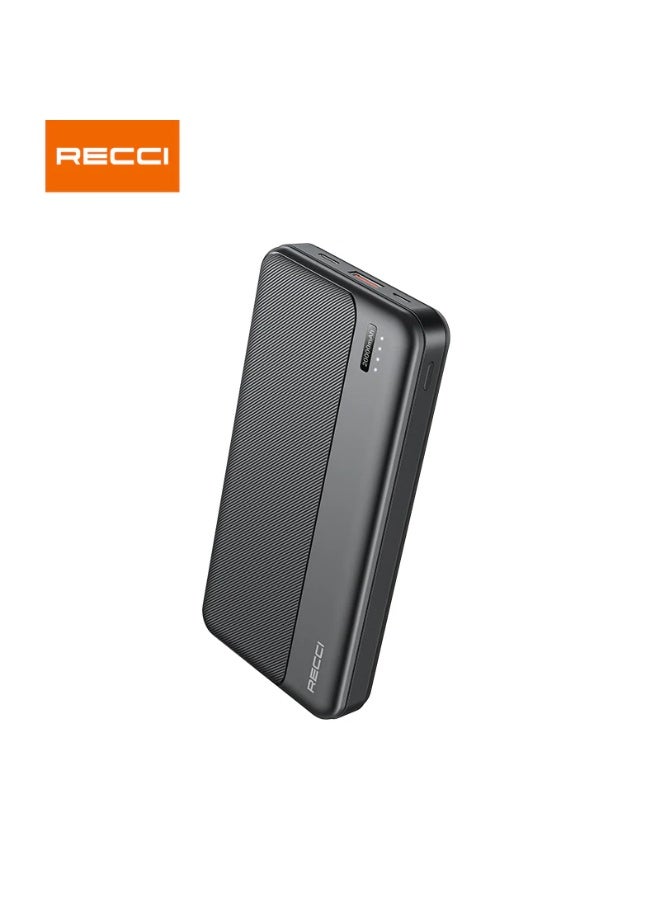 ريتشي باور بانك Recci RPB-P27 بسعة 20000 مللي أمبير – شحن سريع PD 20 واط + 22.5 واط، مدخل مزدوج (Type-C/Micro) ومخارج ثلاثية (Type-C + منفذين USB-A)، شاشة LED وبطارية ليثيوم بوليمر من الدرجة A+ – أسود - Image 1