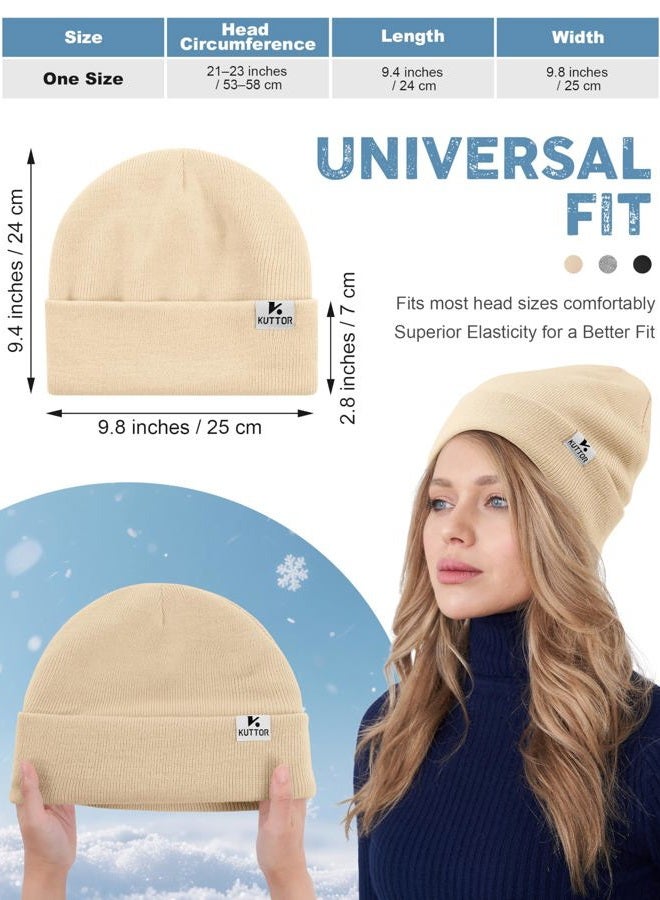 KUTTOR 3 Pack Satin Lined Beanie for Women Men Winter Slouchy Cap Adult Soft Knit Hat with Satin Lining One Size Fits Most, Black, Beige, Mocha, One size - Image 2