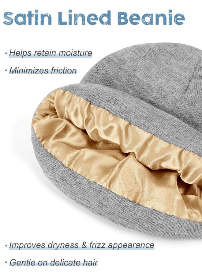 KUTTOR 3 Pack Satin Lined Beanie for Women Men Winter Slouchy Cap Adult Soft Knit Hat with Satin Lining One Size Fits Most, Black, Beige, Mocha, One size - Image 3
