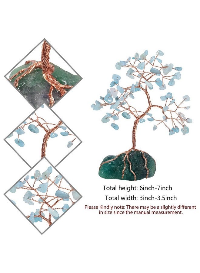 mookaitedecor mookaitedecor Natural Aquamarine Crystal Tree with Raw Crystals Fluorite Base Stone Money Tree Feng Shui Luck Figurine Ornament for Home Office Table Decoration 6-7 Inch  - Image 2