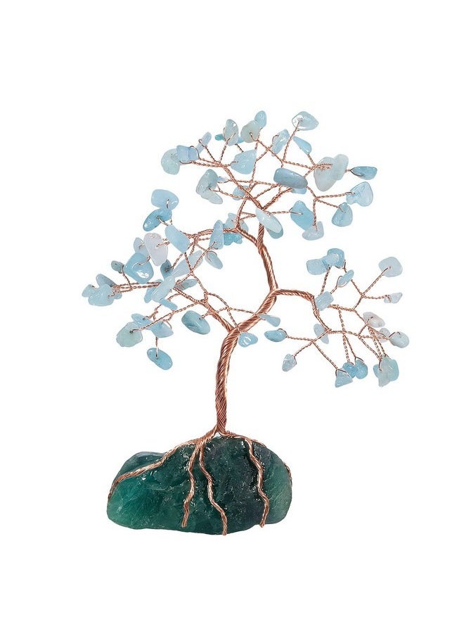 mookaitedecor mookaitedecor Natural Aquamarine Crystal Tree with Raw Crystals Fluorite Base Stone Money Tree Feng Shui Luck Figurine Ornament for Home Office Table Decoration 6-7 Inch  - Image 1