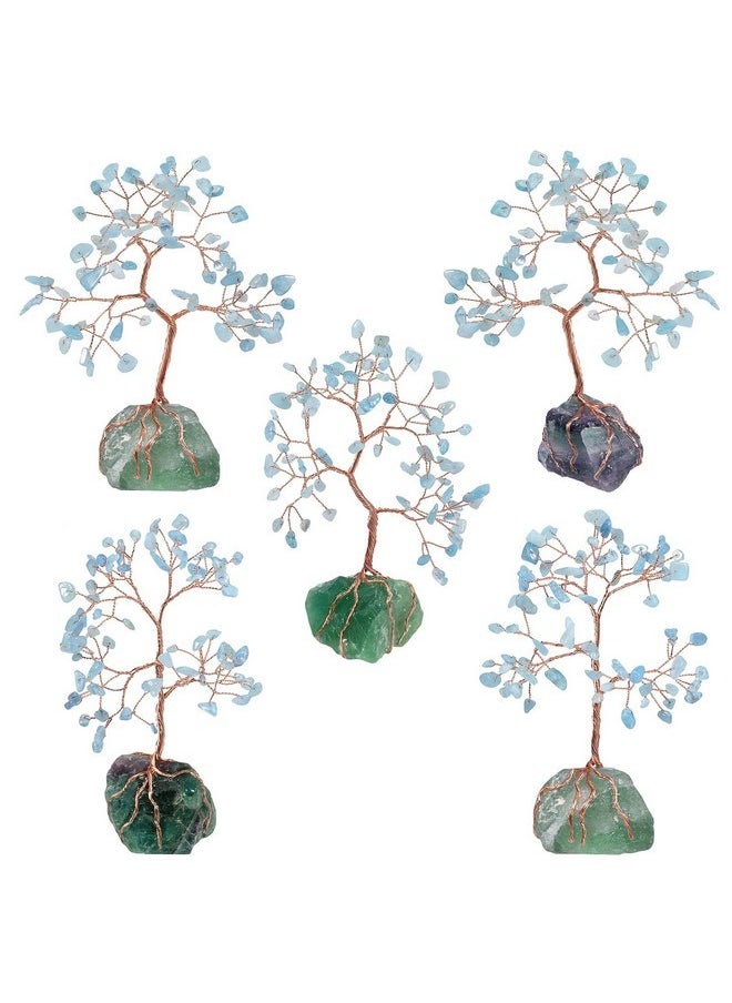 mookaitedecor mookaitedecor Natural Aquamarine Crystal Tree with Raw Crystals Fluorite Base Stone Money Tree Feng Shui Luck Figurine Ornament for Home Office Table Decoration 6-7 Inch  - Image 4