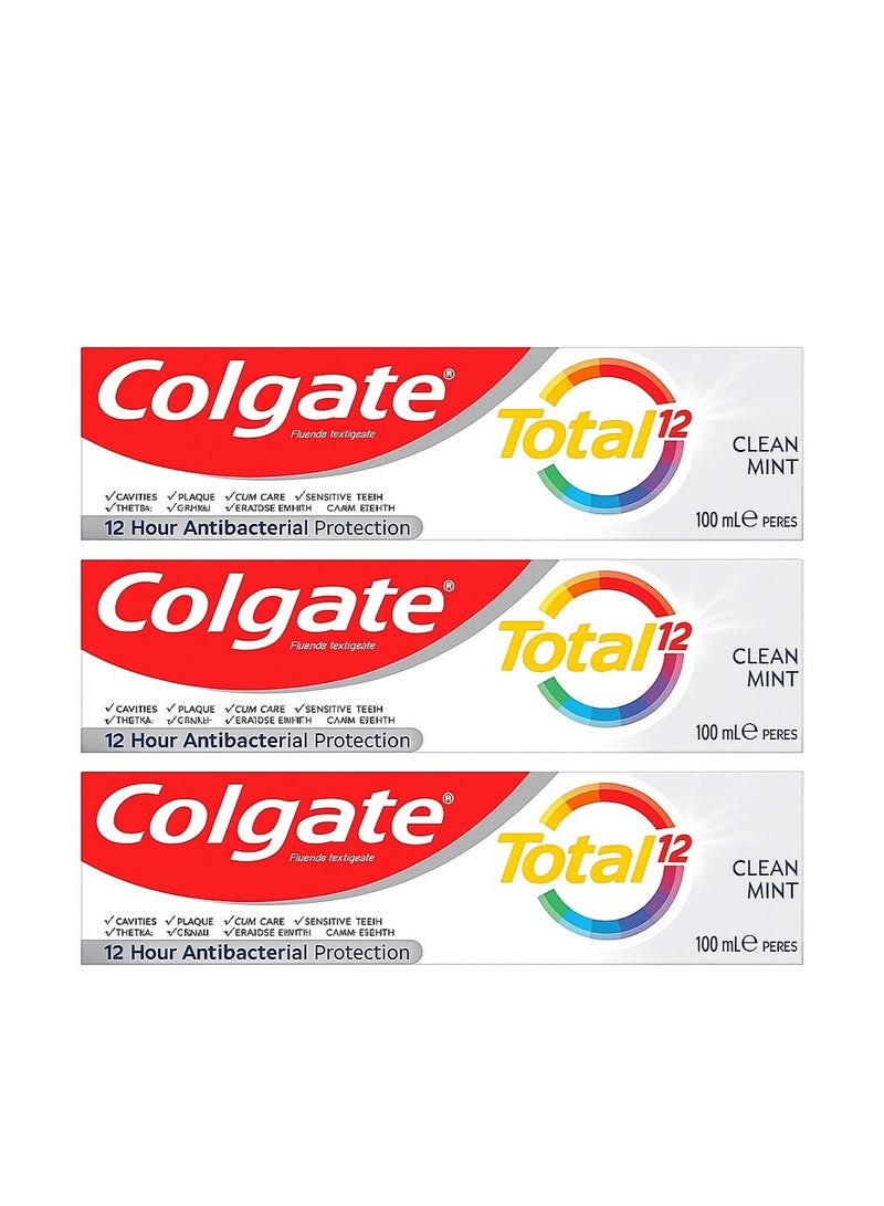 Colgate Total 12 Hour Protection Clean Mint Toothpaste 100ml - 3 Pack - Image 1