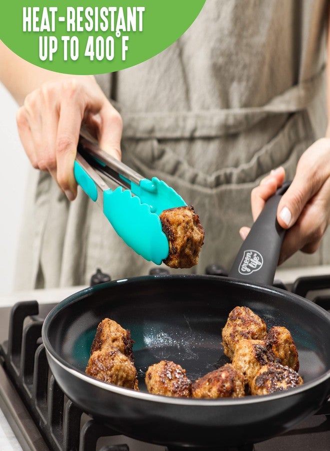 GreenLife Cooking Tools and Utensils, 7 Piece Nylon Set including Spatulas Turner Spoons and Tongs, Dishwasher Safe, Caribbean Blue - Image 4