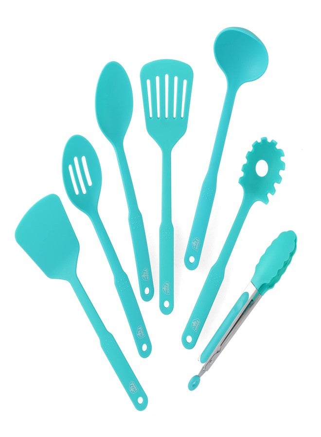 GreenLife Cooking Tools and Utensils, 7 Piece Nylon Set including Spatulas Turner Spoons and Tongs, Dishwasher Safe, Caribbean Blue - Image 1