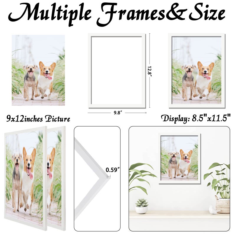 icariery White 9x12 Picture Frame Set of 2  High Transparent Picture Frames for 9 x 12 Canvas Collage Photo Poster Certificate Wall Gallery Horizontal Vertical 9 By 12 - Image 3