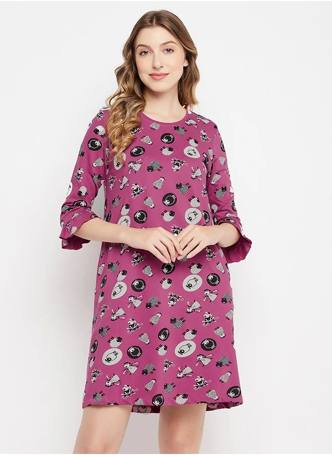 كلوفيا Clovia Sheep Print Long Sleep Tee in Mauve - 100% Cotton