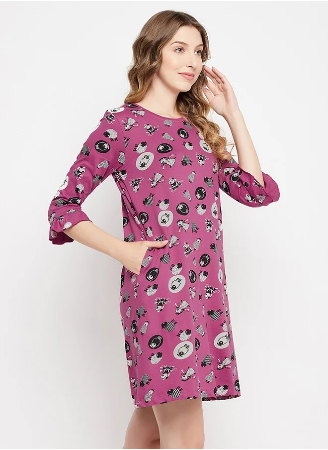 كلوفيا Clovia Sheep Print Long Sleep Tee in Mauve - 100% Cotton