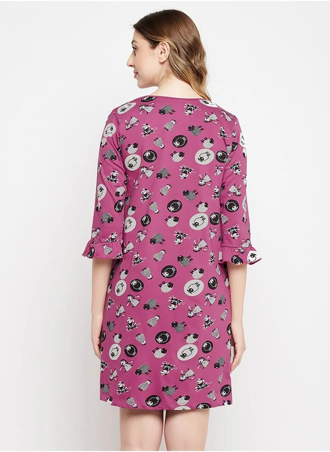 كلوفيا Clovia Sheep Print Long Sleep Tee in Mauve - 100% Cotton