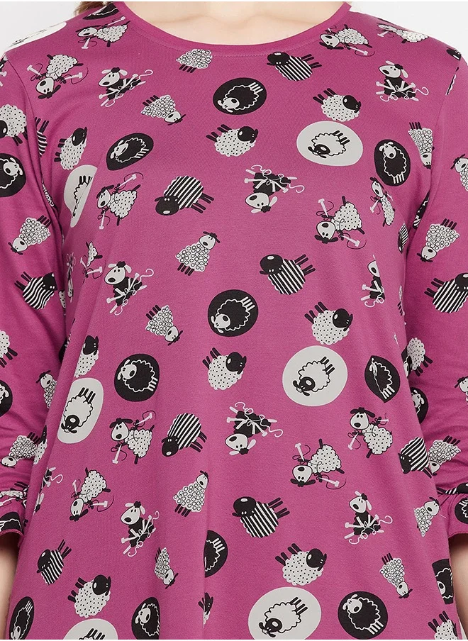 كلوفيا Clovia Sheep Print Long Sleep Tee in Mauve - 100% Cotton
