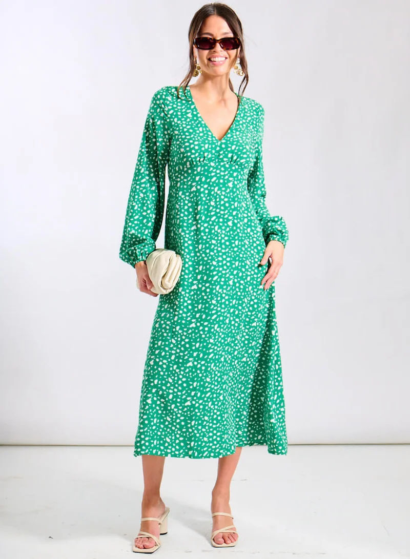 Green Spot Empire Waist Midi Dress