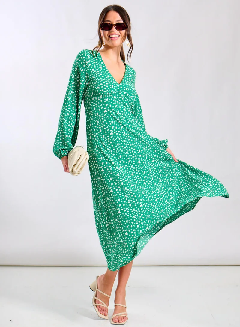 Needs No Label  Green Spot Empire Waist Midi Dress for Women | Best Price UAE