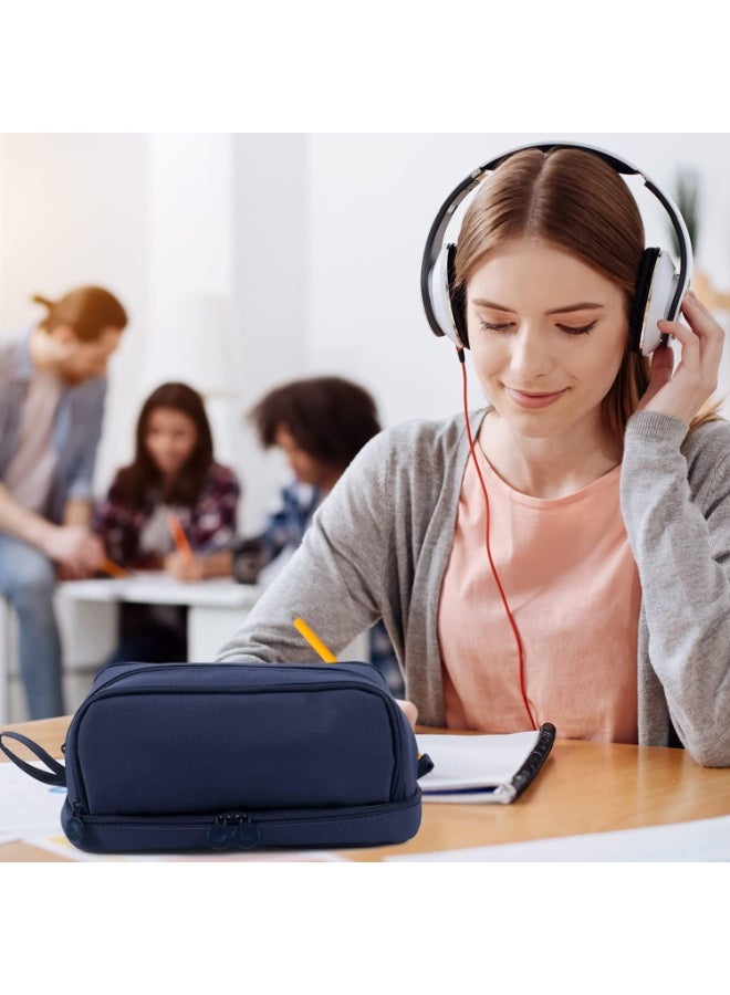 حافظة أقلام مع 4 حجرات، حقيبة أقلام متعددة الفتحات، منظم المستلزمات المدرسية الجمالية للفتيات المراهقات والنساء والبالغين (أزرق) - Image 2