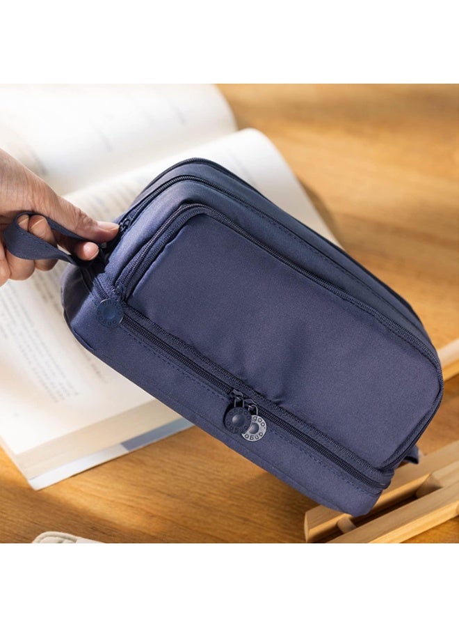 حافظة أقلام مع 4 حجرات، حقيبة أقلام متعددة الفتحات، منظم المستلزمات المدرسية الجمالية للفتيات المراهقات والنساء والبالغين (أزرق) - Image 1