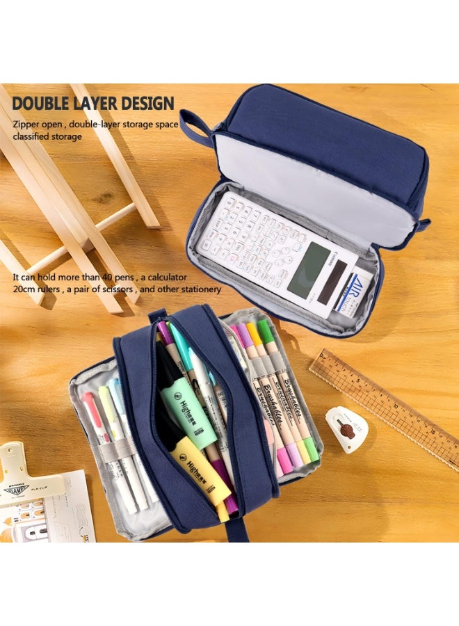 حافظة أقلام مع 4 حجرات، حقيبة أقلام متعددة الفتحات، منظم المستلزمات المدرسية الجمالية للفتيات المراهقات والنساء والبالغين (أزرق) - Image 3