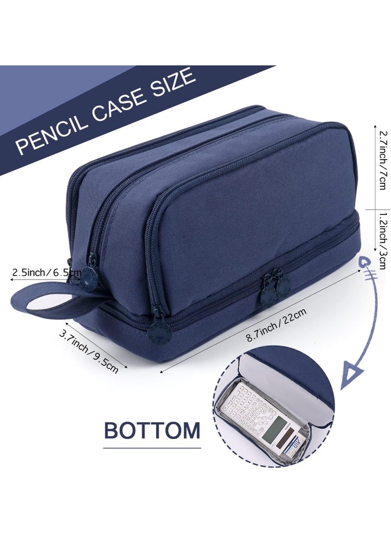 حافظة أقلام مع 4 حجرات، حقيبة أقلام متعددة الفتحات، منظم المستلزمات المدرسية الجمالية للفتيات المراهقات والنساء والبالغين (أزرق) - Image 4