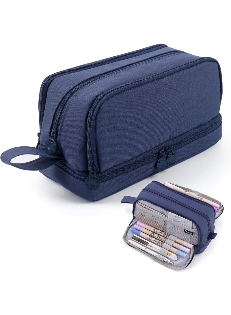 حافظة أقلام مع 4 حجرات، حقيبة أقلام متعددة الفتحات، منظم المستلزمات المدرسية الجمالية للفتيات المراهقات والنساء والبالغين (أزرق) - Image 5