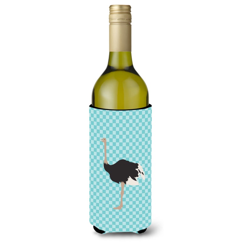 Caroline's Treasures ""Caroline's Treasures Common Ostrich Blue Check Decorative Bottle Hugger  750 ml  Multicolor"" 