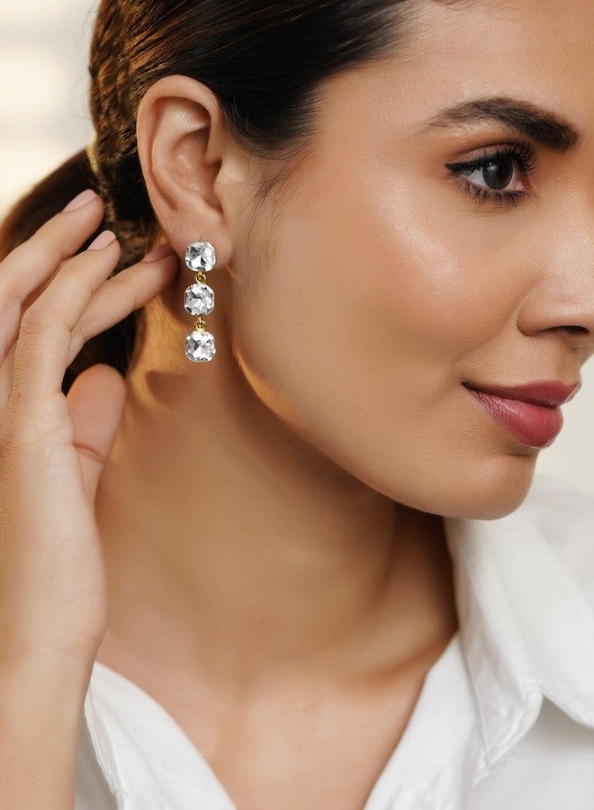 Rubans Linear Drop Earrings Stylish Jewellery with Crystal Stone Studded Gift for Women & Girls - Image 2
