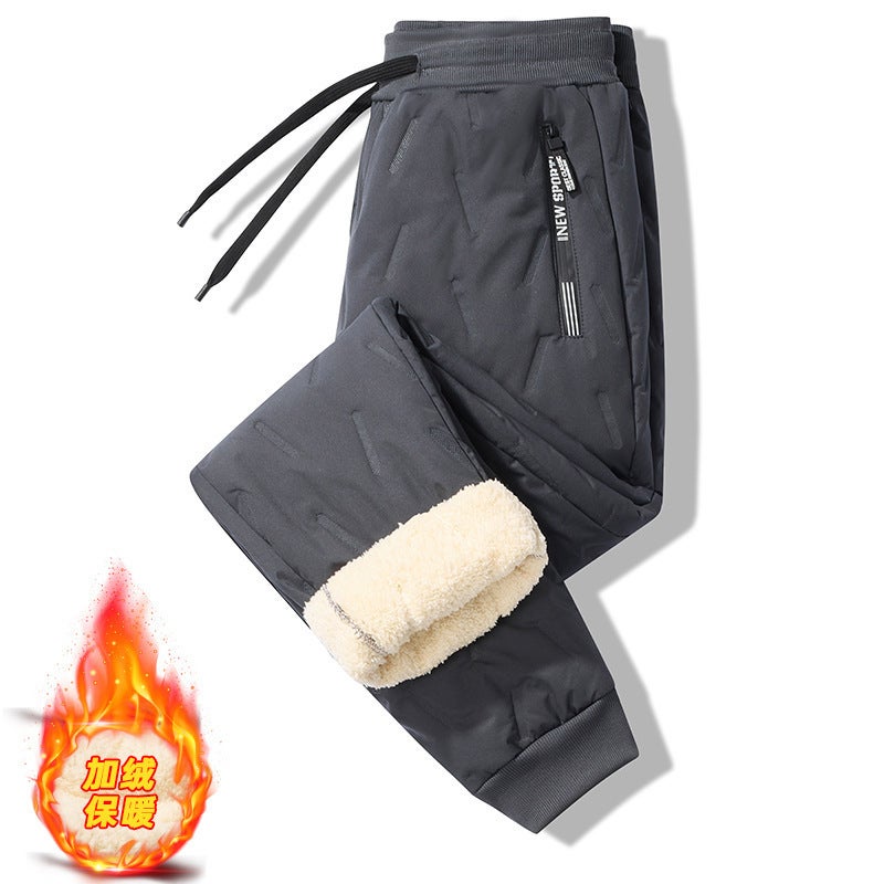 Leak-Picking Lamb Fleece Pants Men'S Fleece-Lined Thickened Warm Pants Cold-Proof Windproof Loose Plus Size Winter Pants Men'S Cotton Pants - Image 1