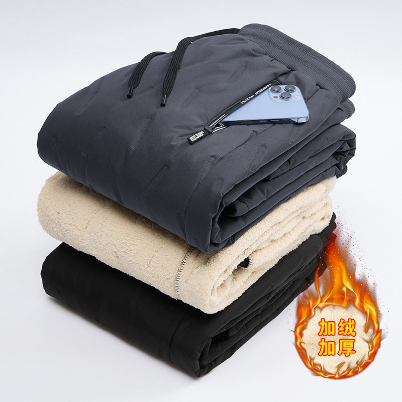 Leak-Picking Lamb Fleece Pants Men'S Fleece-Lined Thickened Warm Pants Cold-Proof Windproof Loose Plus Size Winter Pants Men'S Cotton Pants - Image 4