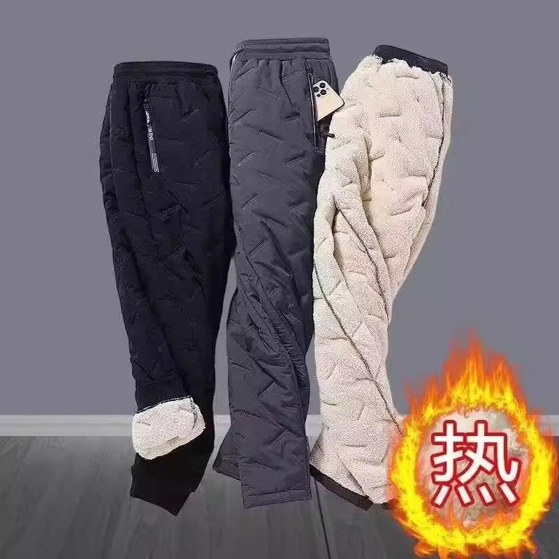 Leak-Picking Lamb Fleece Pants Men'S Fleece-Lined Thickened Warm Pants Cold-Proof Windproof Loose Plus Size Winter Pants Men'S Cotton Pants - Image 2