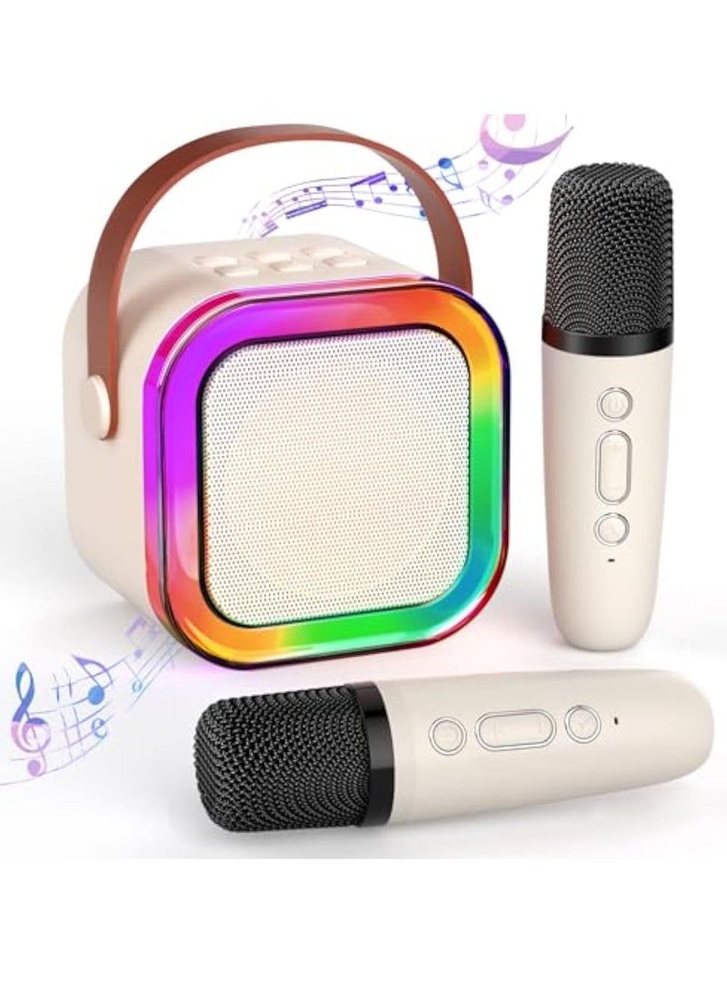 Arabest Mini Karaoke Machine for Kids Ages 2-12, Portable Bluetooth Karaoke Speaker with LED Party Lights & 2 Wireless Microphones, Perfect Birthday & Holiday Toys Gifts for Girls Boys (White) - Image 1