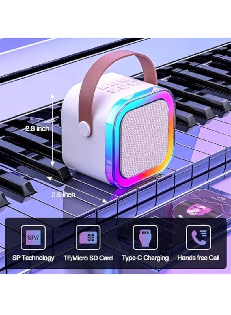 Arabest Mini Karaoke Machine for Kids Ages 2-12, Portable Bluetooth Karaoke Speaker with LED Party Lights & 2 Wireless Microphones, Perfect Birthday & Holiday Toys Gifts for Girls Boys (White) - Image 2