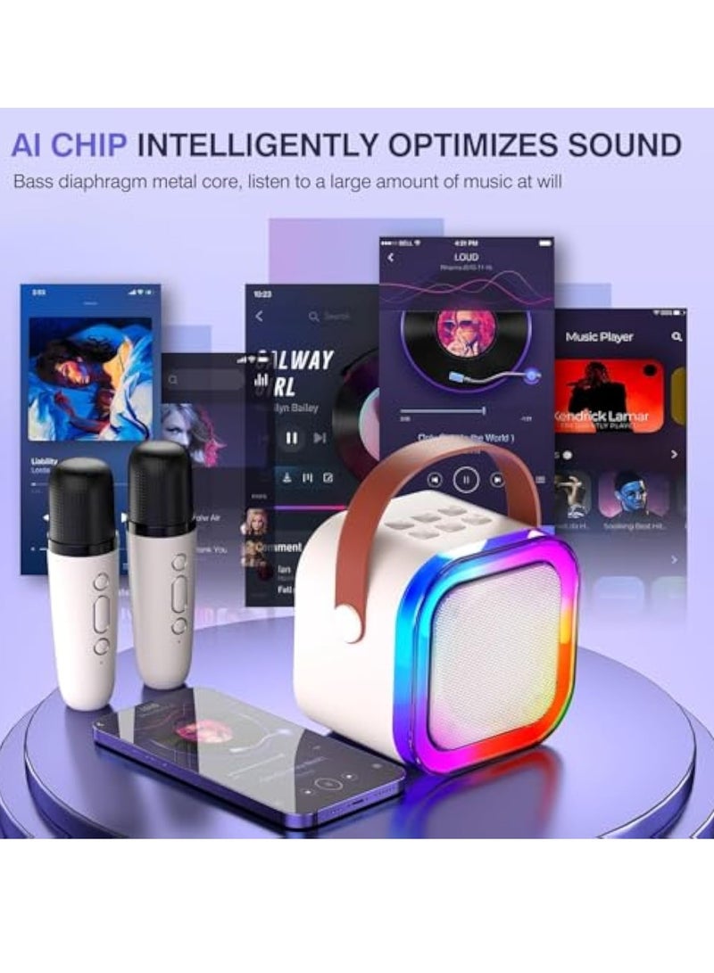 Arabest Mini Karaoke Machine for Kids Ages 2-12, Portable Bluetooth Karaoke Speaker with LED Party Lights & 2 Wireless Microphones, Perfect Birthday & Holiday Toys Gifts for Girls Boys (White) - Image 3