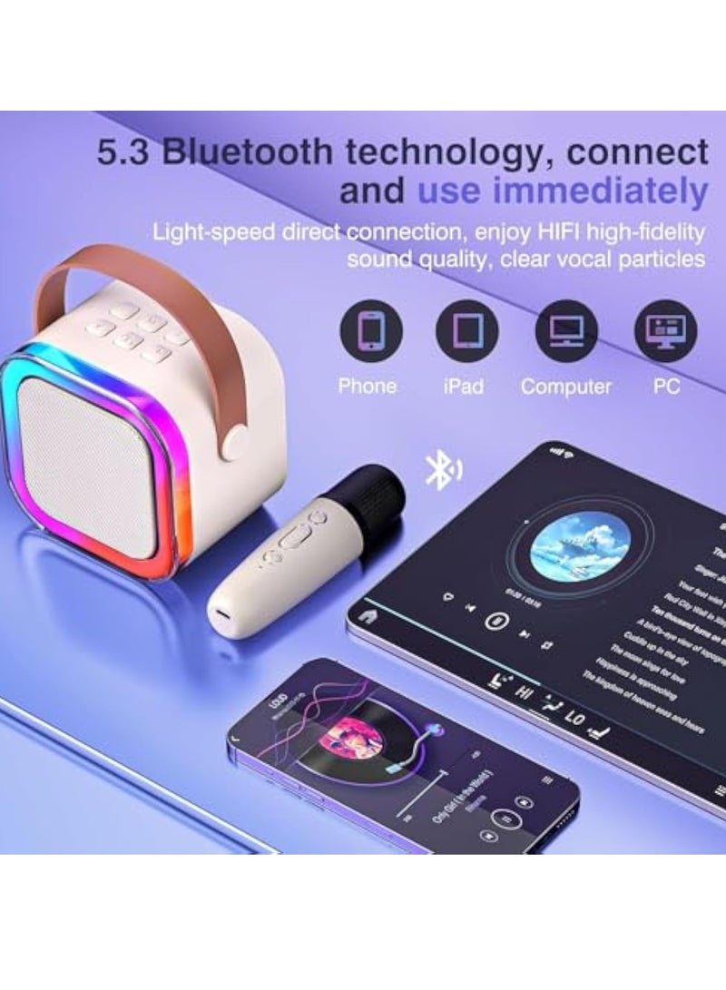 Arabest Mini Karaoke Machine for Kids Ages 2-12, Portable Bluetooth Karaoke Speaker with LED Party Lights & 2 Wireless Microphones, Perfect Birthday & Holiday Toys Gifts for Girls Boys (White) - Image 4
